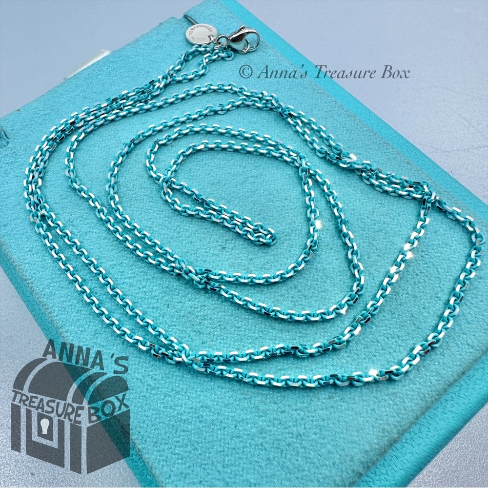 Tiffany & Co. 925 Silver Blue Enamel Sparkler Link 30" Necklace (box, pch, rbbn) - Picture 1 of 6
